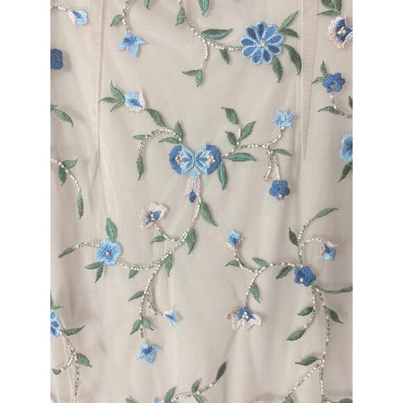 ADRIANNA PAPELL DRESS 6 FLORAL EMBROIDERED BEADED SHEATH SHORT COCKTAIL BEIGE - Picture 12 of 16